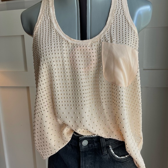Rebecca Taylor Silk Studded Beige Tank Top Size 4 - Picture 2 of 8
